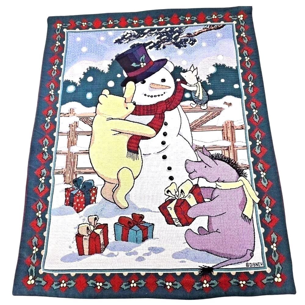 Vintage 1997 Disney Winnie the Pooh Snowman Tapestry Wall Hanging 33x27 USA